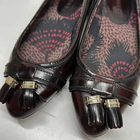 Burberry Ballet Flats Pointed Toe Shoes Leather Tassel Dark Red Size 40 US 10 - Picture 2 of 14